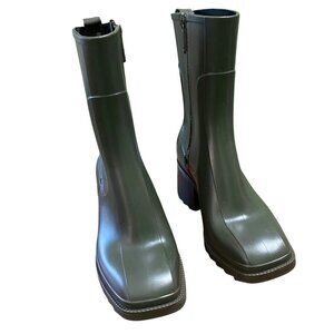 Chunky Platform Rubber Boots Womens 7 Green Rainy Day Military Grunge Gorpcore